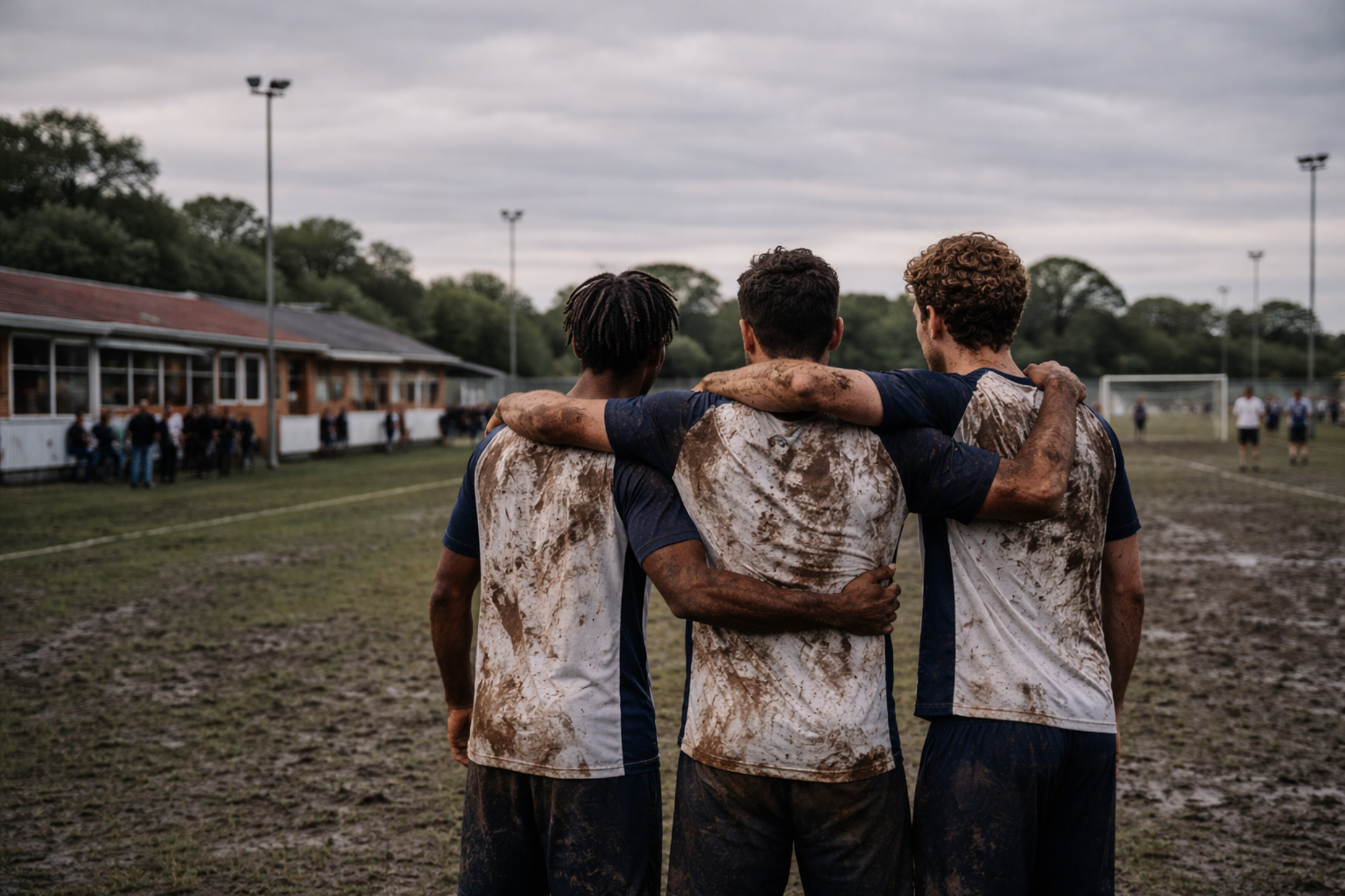 Amateur football team together after the match